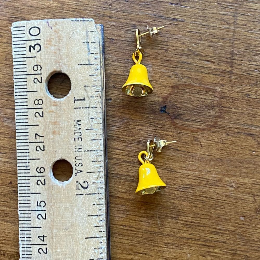 Vintage Tiny Yellow Bell Earrings - Picture 4 of 4